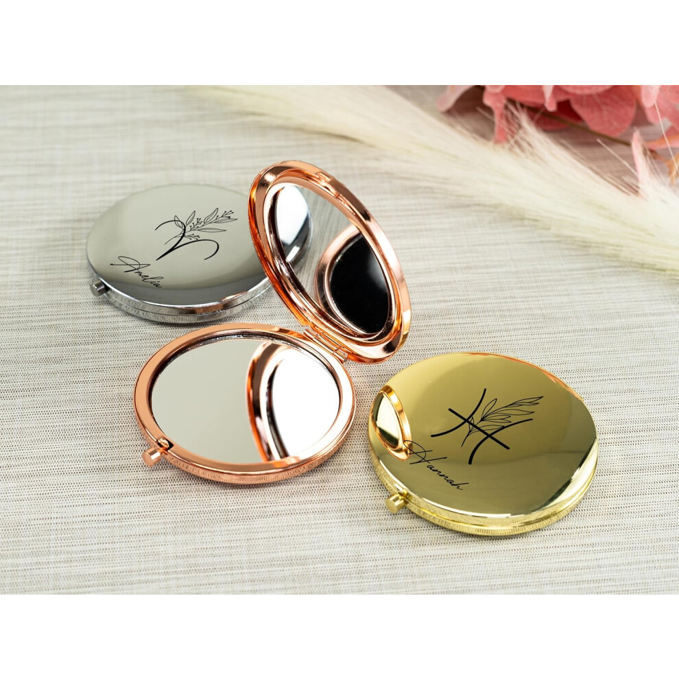 Active Window Films (Silver) Personalised Compact Mirror, Bespoke Star Sign Zodiac Astrology Make Up Mirror, Double Sided Laser Engraving, Handheld Mirror, Custom Gift