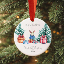 (Blue Rabbit) Personalized Baby's First Christmas Ornament, Customizable Rabbit Coat Colour, Bauble Keepsake, New Baby Boy & Girl Gift Personalised New Born Hanging