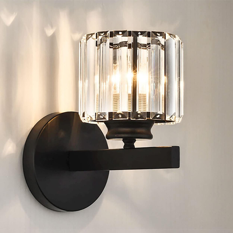 Retro Wall Light Crystal Wall Lamp Modern Wall Sconce Retro Glass Wall Lamp for Hallway Kitchen Black E27