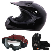 (Gloss Black, XL) ZORAX X15 Motorbike Helmet Kids Motorcycle Motocross Karting Gloves Goggles