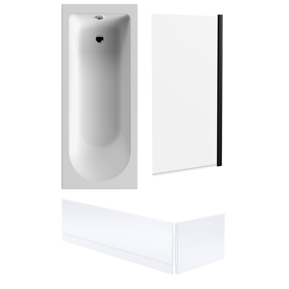 Round 1700mm Shower Bath Set – Front & End Panels & Black Rectangular Screen