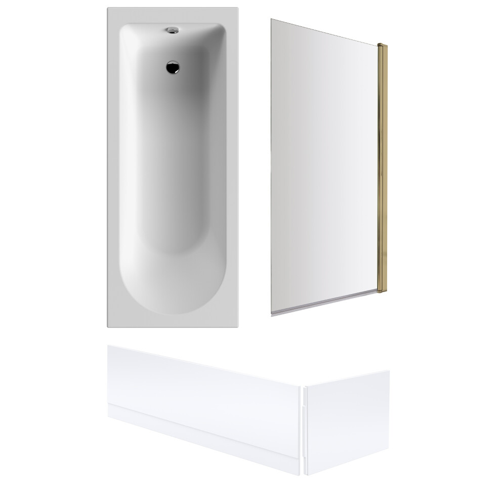 Round 1700mm Shower Bath Set – Front & End Panels & Brushed Brass Rectangular Screen