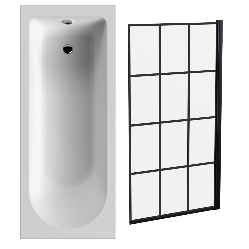 Round Single Ended Bath Tub and Black Framed Bath Screen - 1700 x 700mm