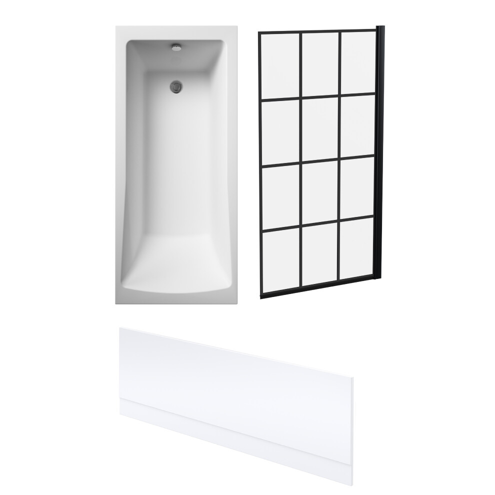 Square Single Ended Bath, Framed Black Screen and Front Panel - 1700 x 700mm