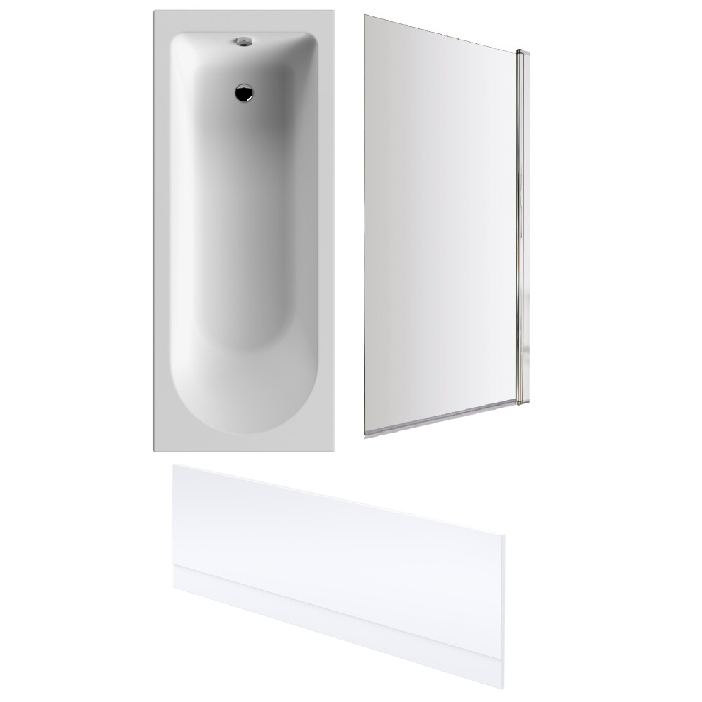 Round Single Ended Bath, Front Panel and Square Bath Screen - 1700 x 700mm