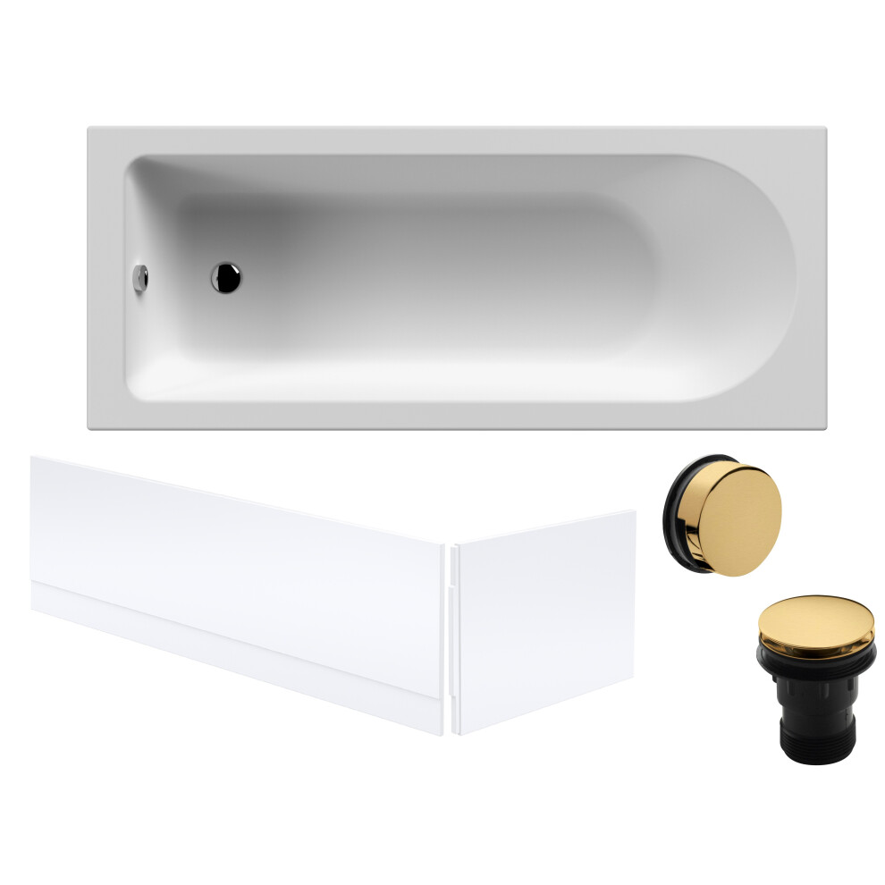 Round 1700mm Shower Bath Set – Front & End Panels & Brushed Brass Waste