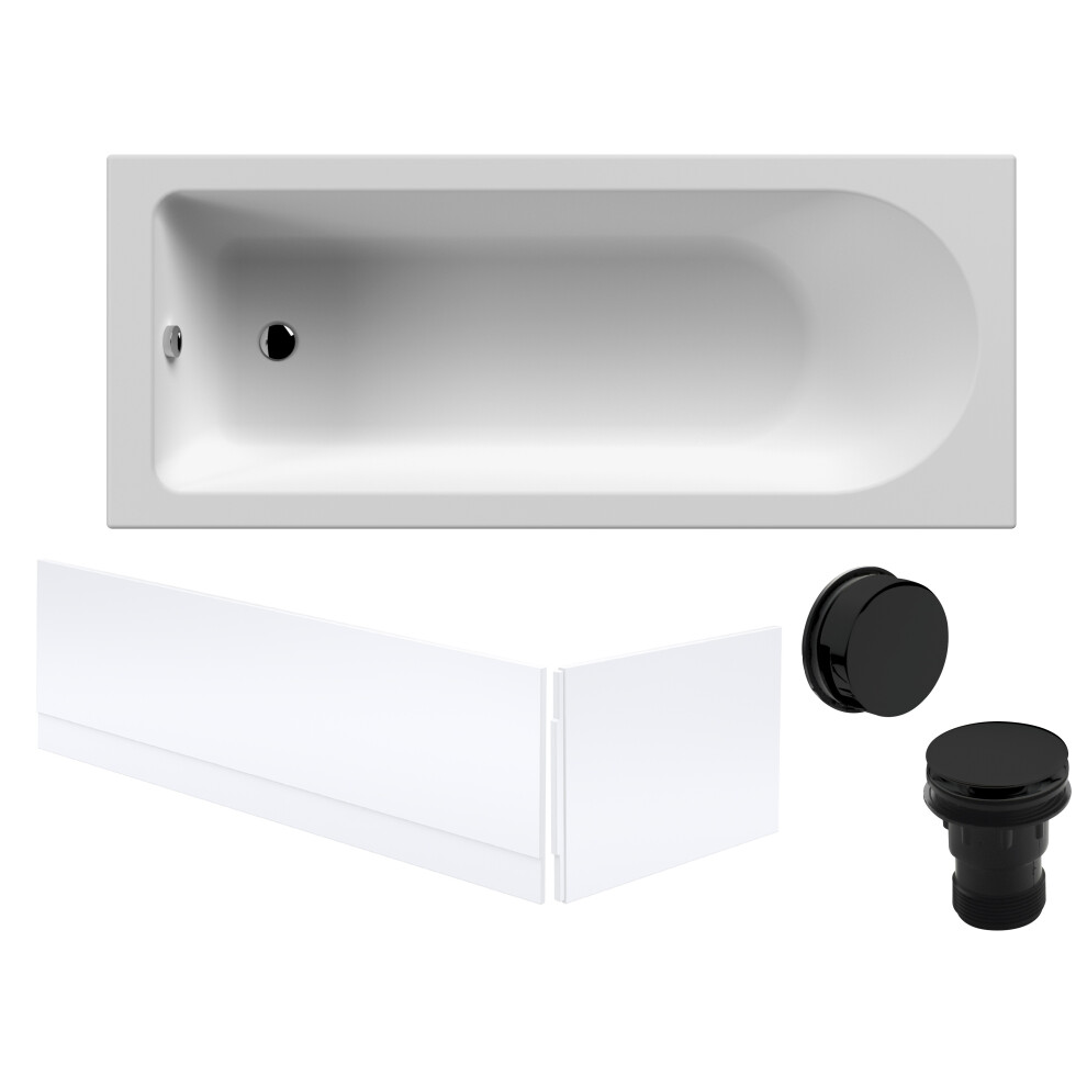 Round Single Ended Bath with Front and End Panel and Black Waste - 1700 x 700mm