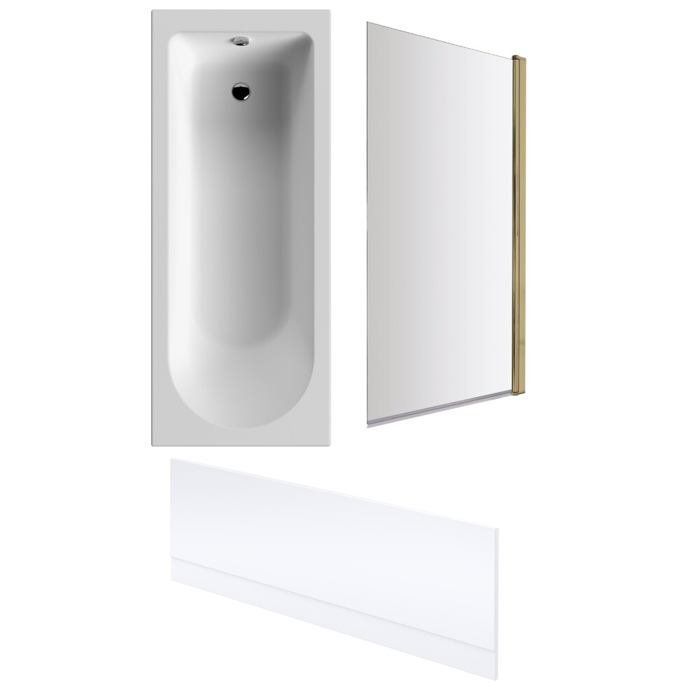 Round 1700mm Shower Bath Set – Front Bath Panel & Brushed Brass Rectangular Shower Screen