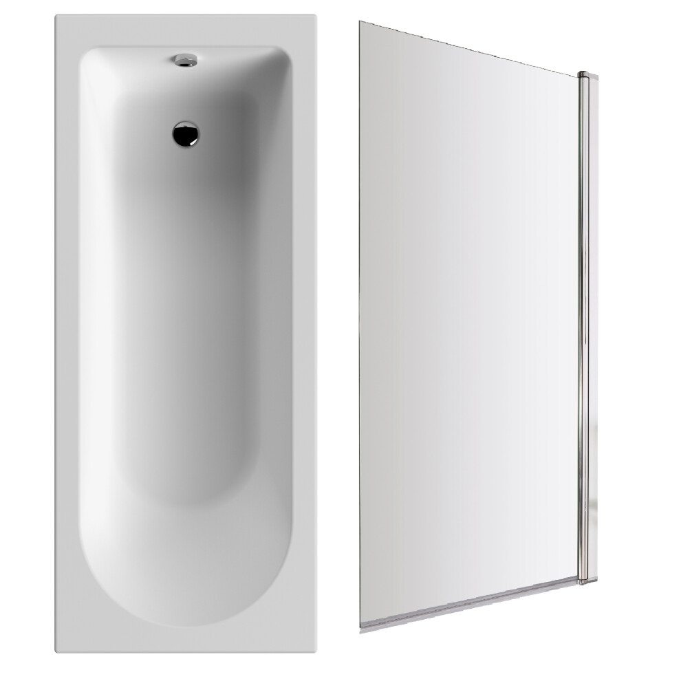 Round Single Ended Bath and Square Chrome Bath Screen - 1700 x 700mm