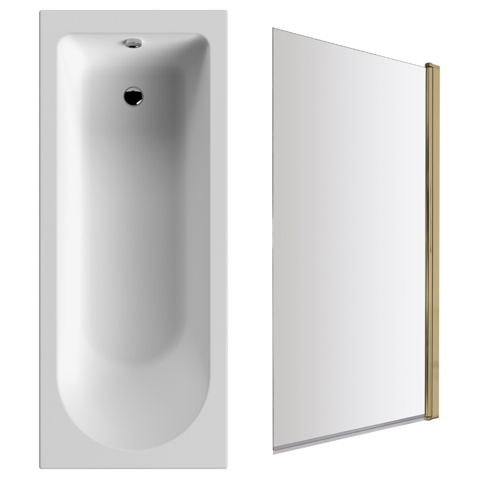 Round Single Ended Bath and Square Brushed Brass Screen - 1700 x 700mm