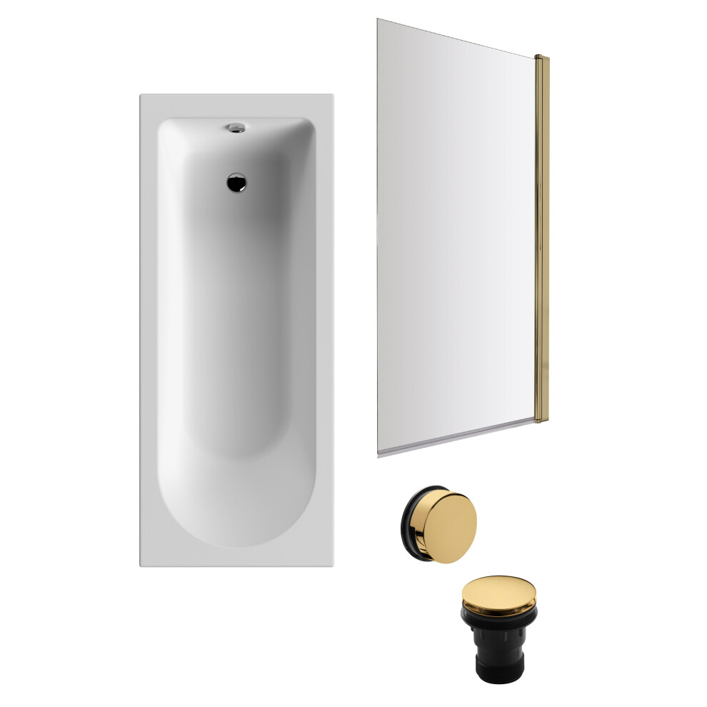 Round 1700mm Shower Bath Set – Front Bath Panel & Brushed Brass Rectangular Screen & Brushed Brass Waste