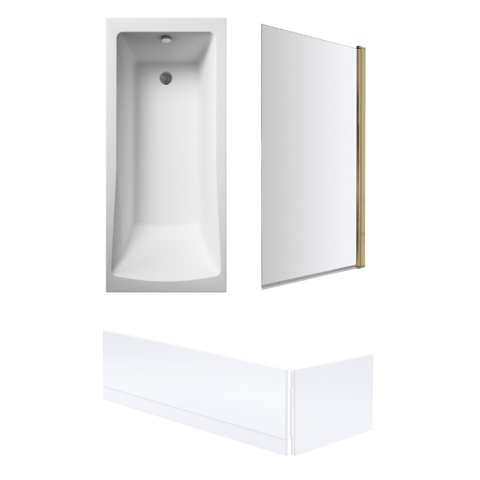 Square Single Ended 1700x700 with Panles & Leg Set, Brushed Brass Screen