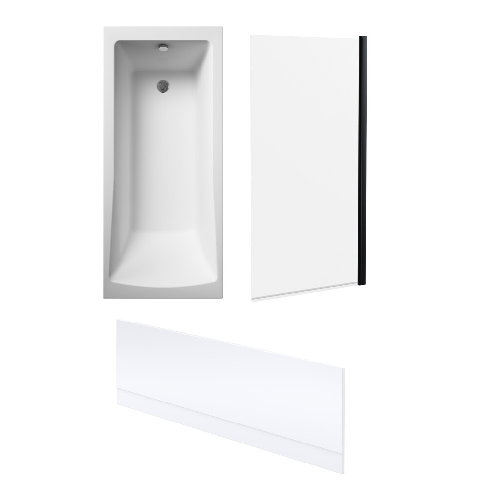 Square Single Ended Bath, Black Screen and Front Panel - 1700 x 700mm
