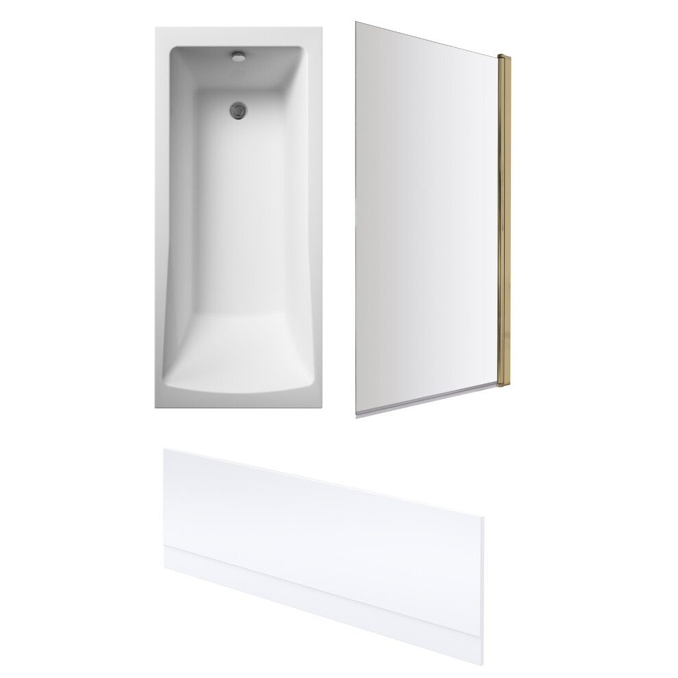 Square 1700mm Shower Bath Set – Leg Set, Brushed Brass Rectangular Shower Screen & Front Bath Panel