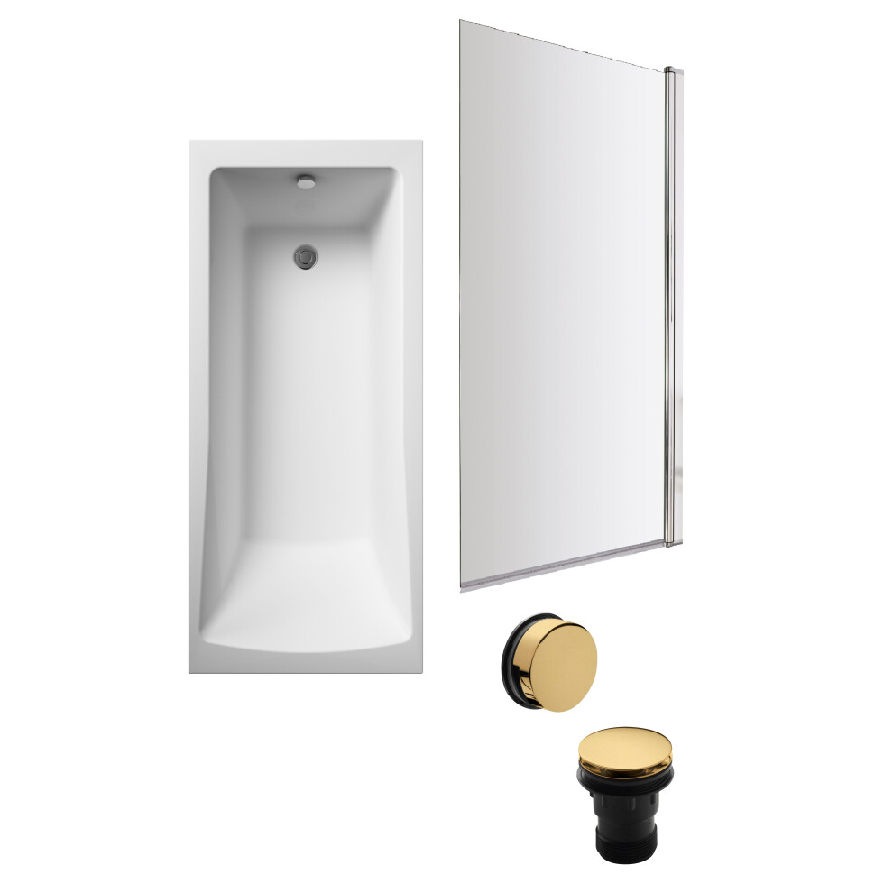 Square 1700mm Shower Bath Set – Leg Set & Chrome Rectangular Screen & Brushed Brass Waste