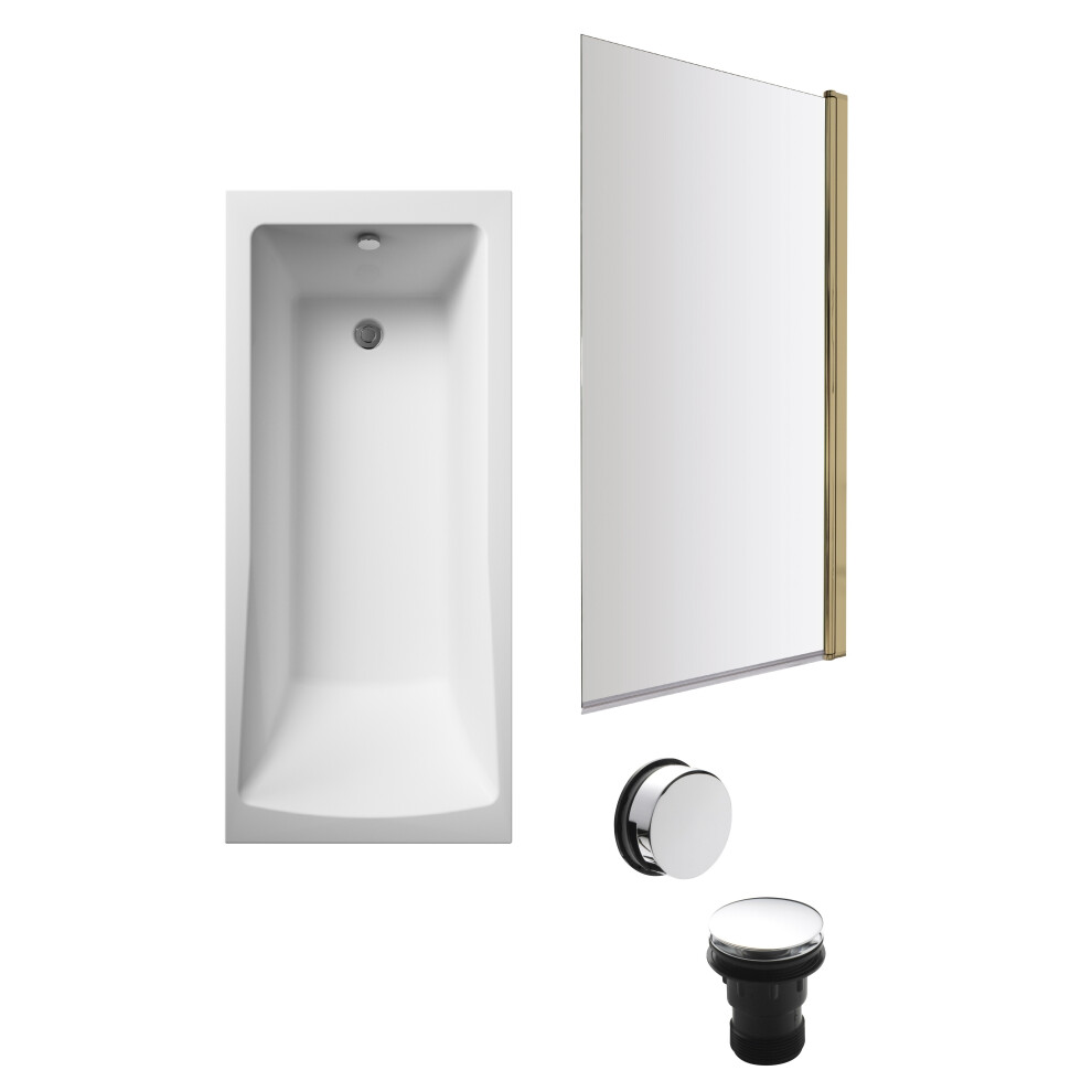 Square 1700mm Shower Bath Set – Leg Set & Brushed Brass Rectangular Screen & Chrome Waste
