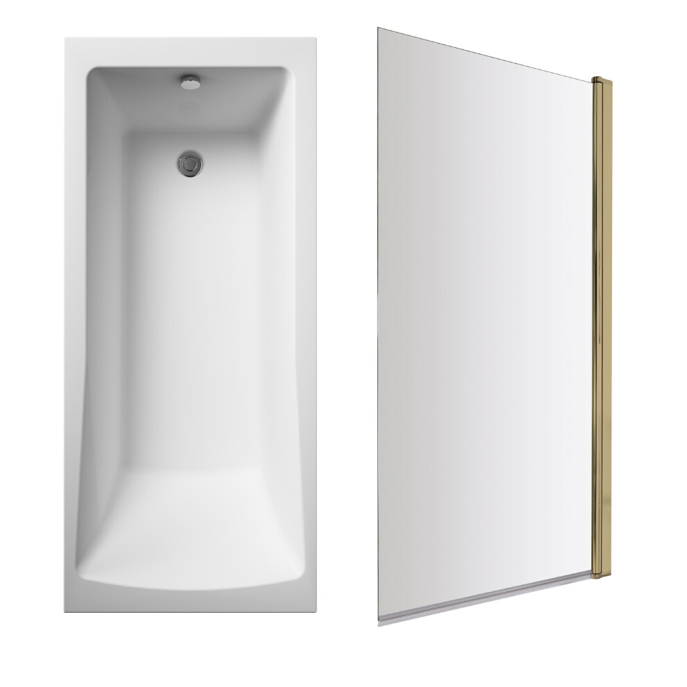 Square 1700mm Shower Bath Set – Leg Set & Brushed Brass Rectangular Shower Screen