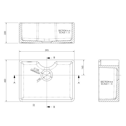 Balterley 595mm - Single Bowl Butler Kitchen Sink - with Tap Ledge 1