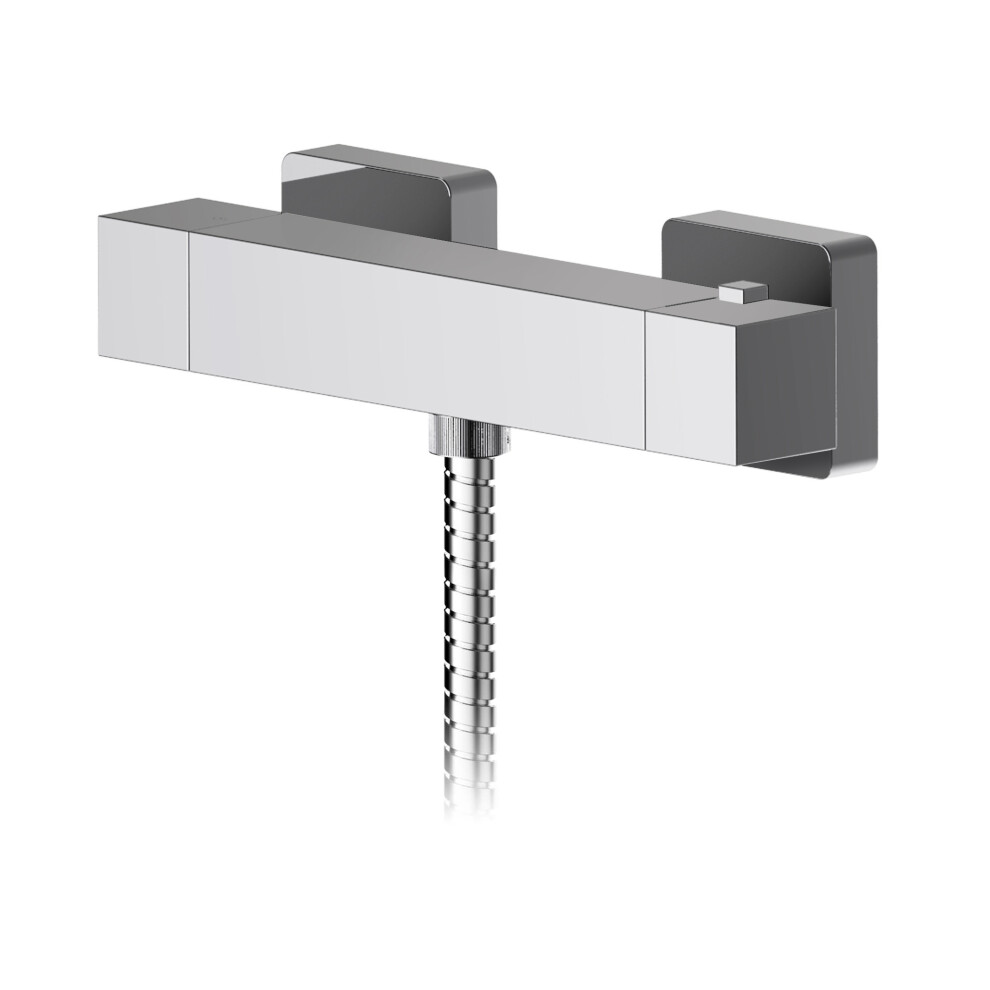 Ripple Modern Bathroom Wall Mount Square Thermostatic Bar Valve with Bottom Outlet, 55mm x 275mm, Chrome - Balterley