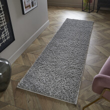 (Ghost Grey, Runner 67x200 cm (2'2"x6'7")) Larissa Washable Shaggy Rug for Living Room Kitchen Soft Plain Non-Slip Rug