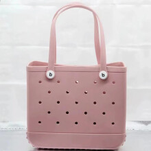 (pink) Solid Fashion Hole Durable Waterproof Beach Bag Fashion Rubber Handbag