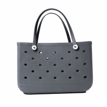 (grey) Solid Fashion Hole Durable Waterproof Beach Bag Fashion Rubber Handbag