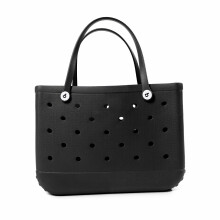 (black) Solid Fashion Hole Durable Waterproof Beach Bag Fashion Rubber Handbag