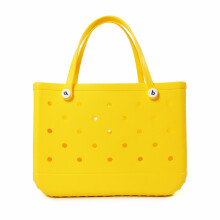 (Yellow) Solid Fashion Hole Durable Waterproof Beach Bag Fashion Rubber Handbag