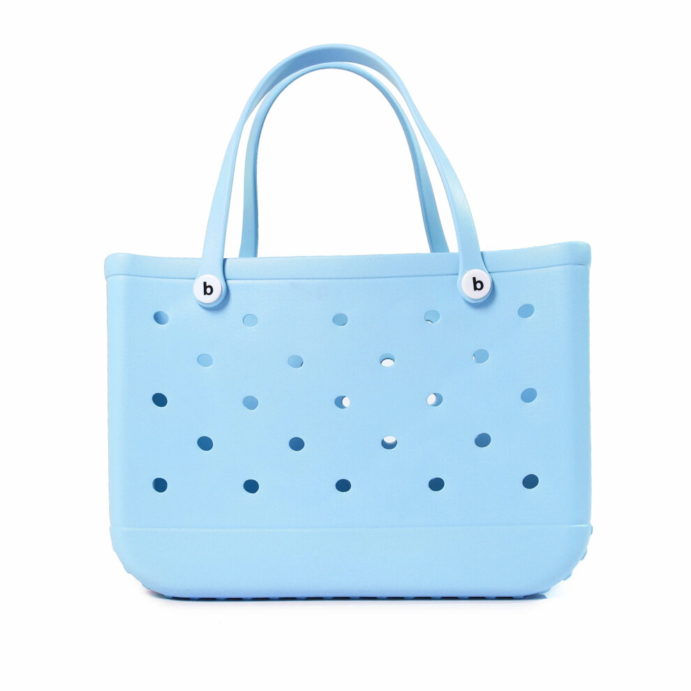 (light blue) Solid Fashion Hole Durable Waterproof Beach Bag Fashion Rubber Handbag