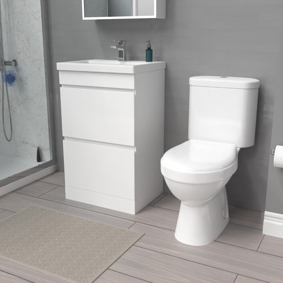 Nes Home 500mm 2 Drawers White Basin Vanity Unit & Close Coupled Toilet
