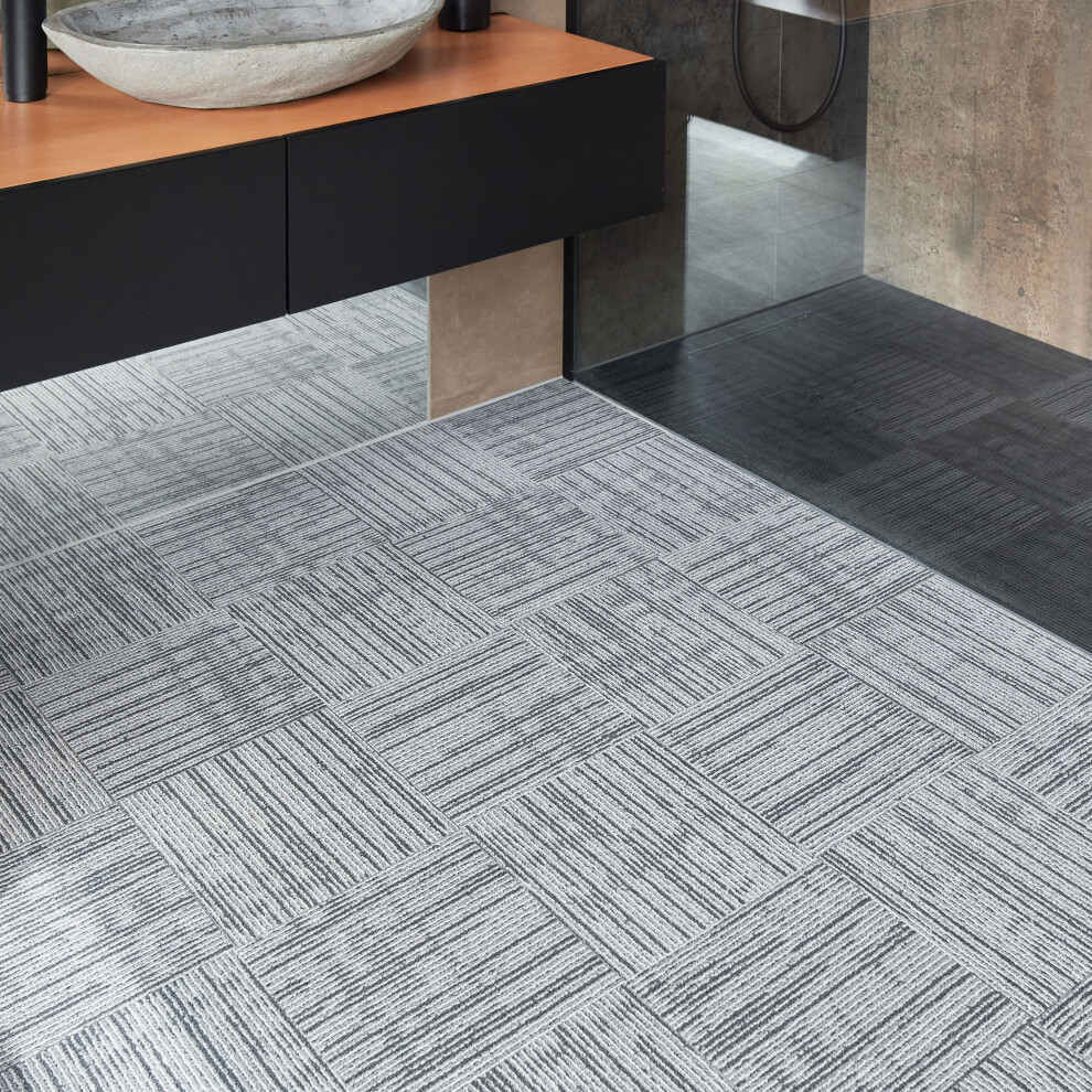 (Grey, Pack of 60) Carpet Imitation Style Self Adhesive Floor Tiles - Peel And Stick Faux Carpet