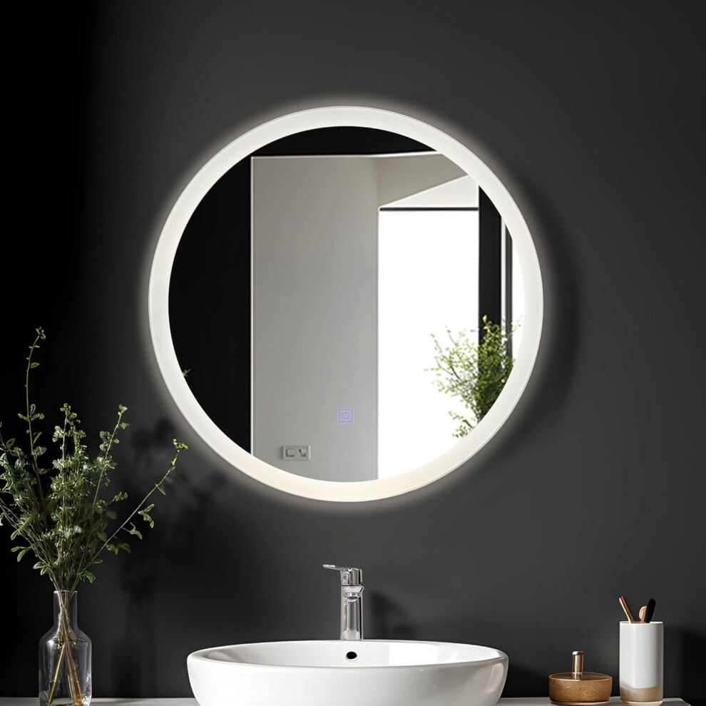 LUXOSLED 600mm Illuminated Round Kiev Mirror, White Frame, IP44 Rated, 4000K Cool White, Touch Controls & Demister-image-OPC-PF55ZYR-NEW