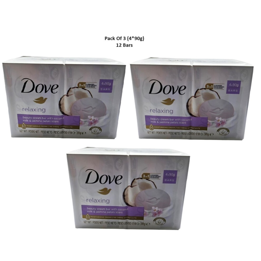 3 X Dove Relaxing Beauty Bar Soap  4 X 90g (12 Bars)