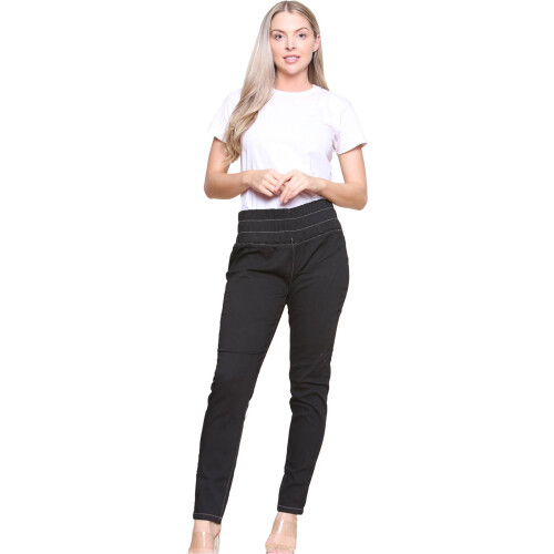 Avon (Black, UK 10) Womens Stretch High Waisted Half Elasticated Jeans 2