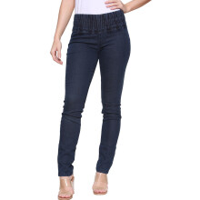 (Dark Blue, UK 8) Womens Stretch High Waisted Half Elasticated Jeans