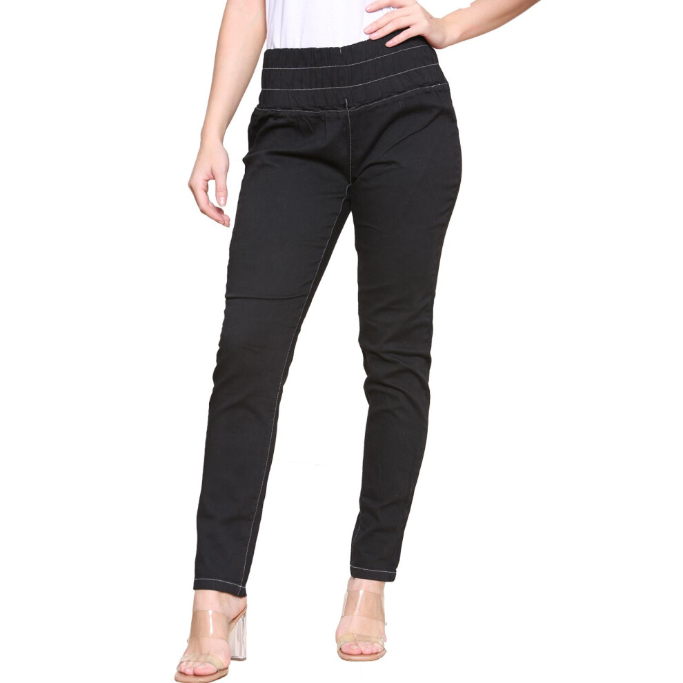 (Black, UK 26) Womens Stretch High Waisted Half Elasticated Jeans