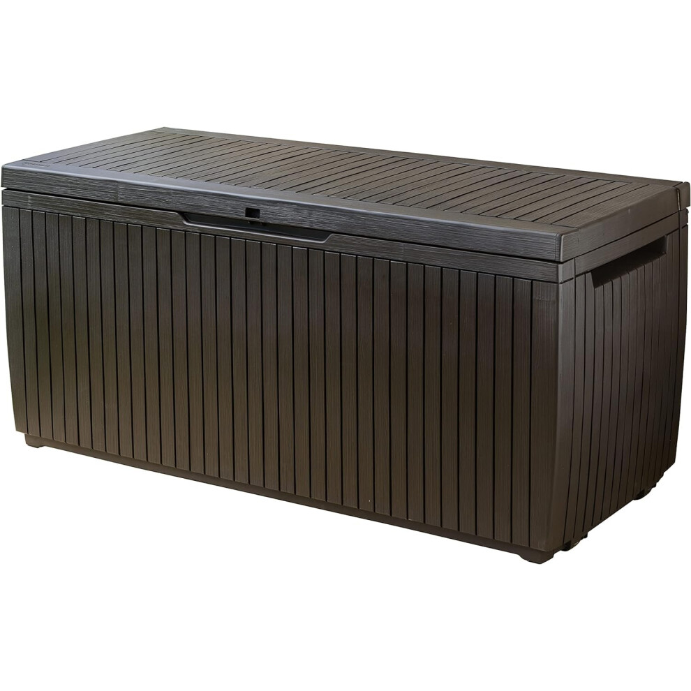 Keter Cushion Box, Rainproof, Balcony Springwood Cushion Storage Box, Brown, 123 x 53.5 x 57 cm, 305 L, 17202488