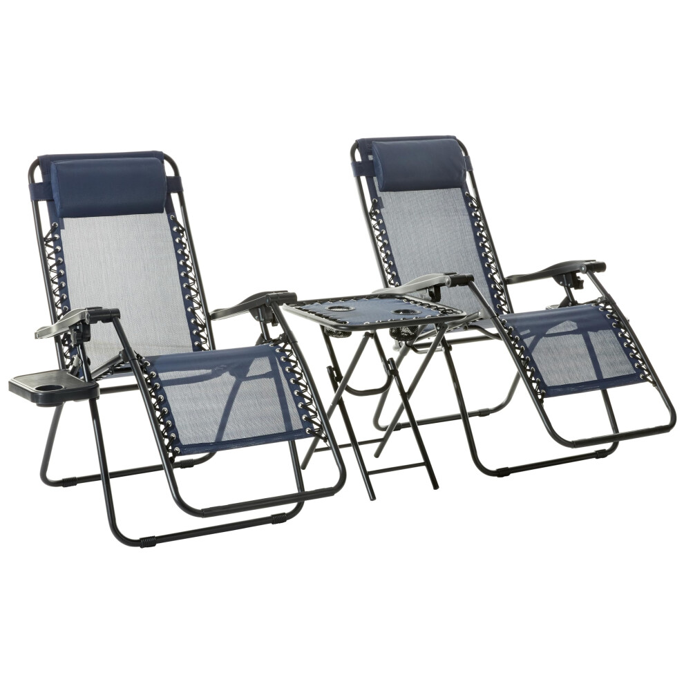 Amazon Basics Zero Gravity Alloy Steel Chair with Side Table For Relaxing, Cup Holders,Reclining,Foldable, Set of 2, Blue