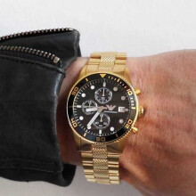 EMPORIO ARMANI MEN'S AR5857 GOLD BRACELET BLACK DIAL GOLD CASE