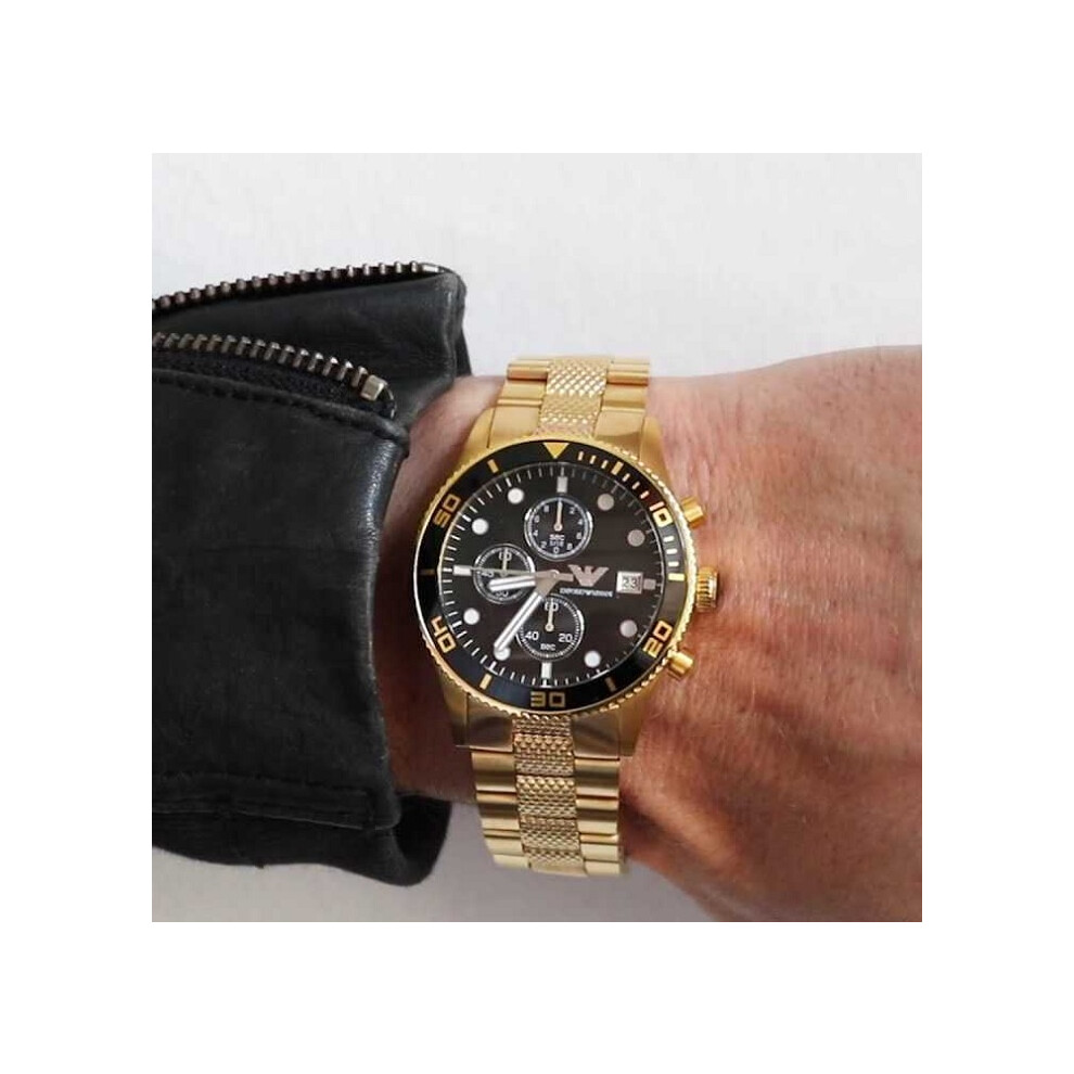 EMPORIO ARMANI MEN'S AR5857 GOLD BRACELET BLACK DIAL GOLD CASE on