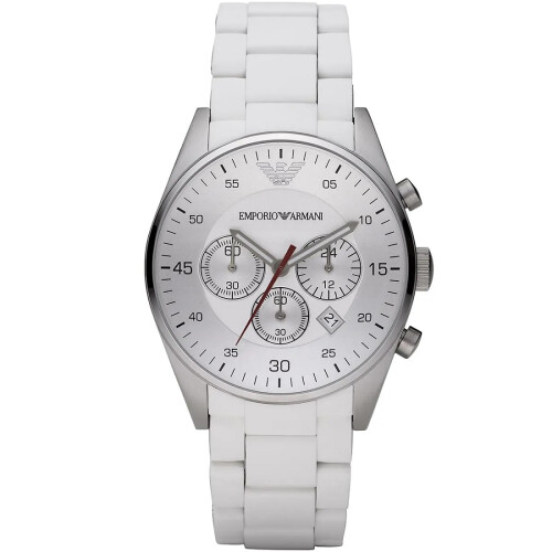 Armani EMPORIO ARMANI MEN'S AR5859 WHITE RUBBER STRAP WHITE DIAL SILVER CASE 1