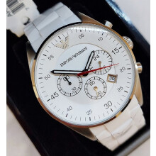 EMPORIO ARMANI MEN'S AR5859 WHITE RUBBER STRAP WHITE DIAL SILVER CASE