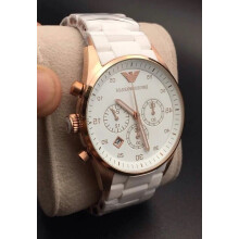 EMPORIO ARMANI MEN'S AR5919 WHITE STRAP WHITE DIAL ROSE GOLD CASE