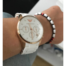 EMPORIO ARMANI WOMEN'S AR5920 WHITE STRAP WHITE DIAL ROSE GOLD CASE