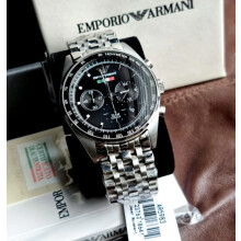 EMPORIO ARMANI MEN'S AR5983 SILVER BRACELET BLACK DIAL SILVER CASE