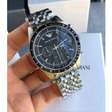 EMPORIO ARMANI MEN'S AR5988 SILVER BRACELET BLACK DIAL SILVER CASE