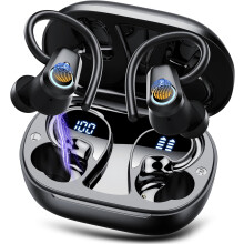 Wireless Earbuds, Bluetooth 5.3 Headphones with 4 ENC Noise Canceling Mic, 50H Stereo Dual LED Display Ear Buds, Sport Wireless Earphones w/ Earhooks