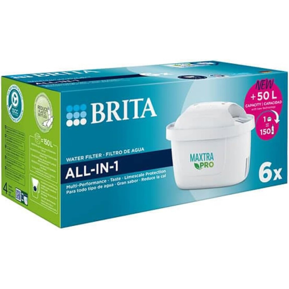 BRITA MAXTRA PRO All-in-1 Water Filter Cartridge 6 Pk - BRITA refill reducing impurities, chlorine, PFAS, pesticides & limescale for tap water