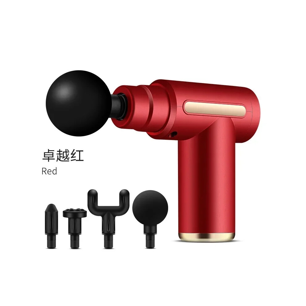 (Red) USB Mini Massage Gun Fascia Machine Muscle Relaxation Vibrating Gun Rod Massage