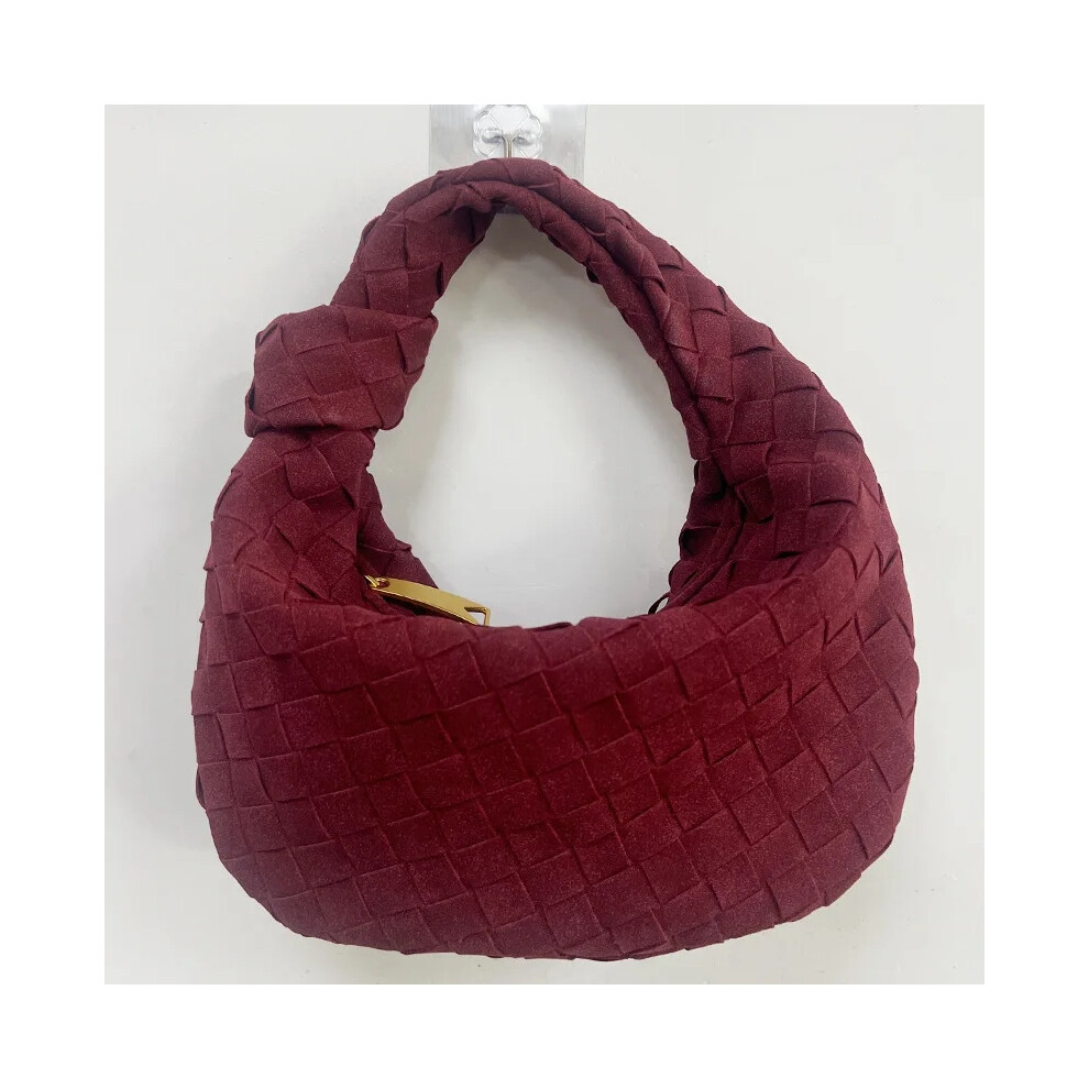 Flemye (Burgundy) Pure Handmade Frosted Woven Handbag Underarm Large Capacity Classic Multicolor Knot Handbag